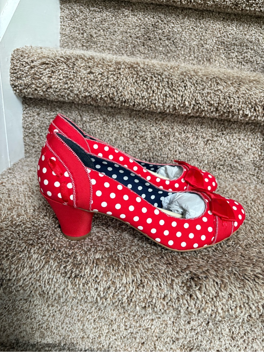 Ruby Shoo Women’s Red Polka Dot Mid-Heel Pumps with Bow